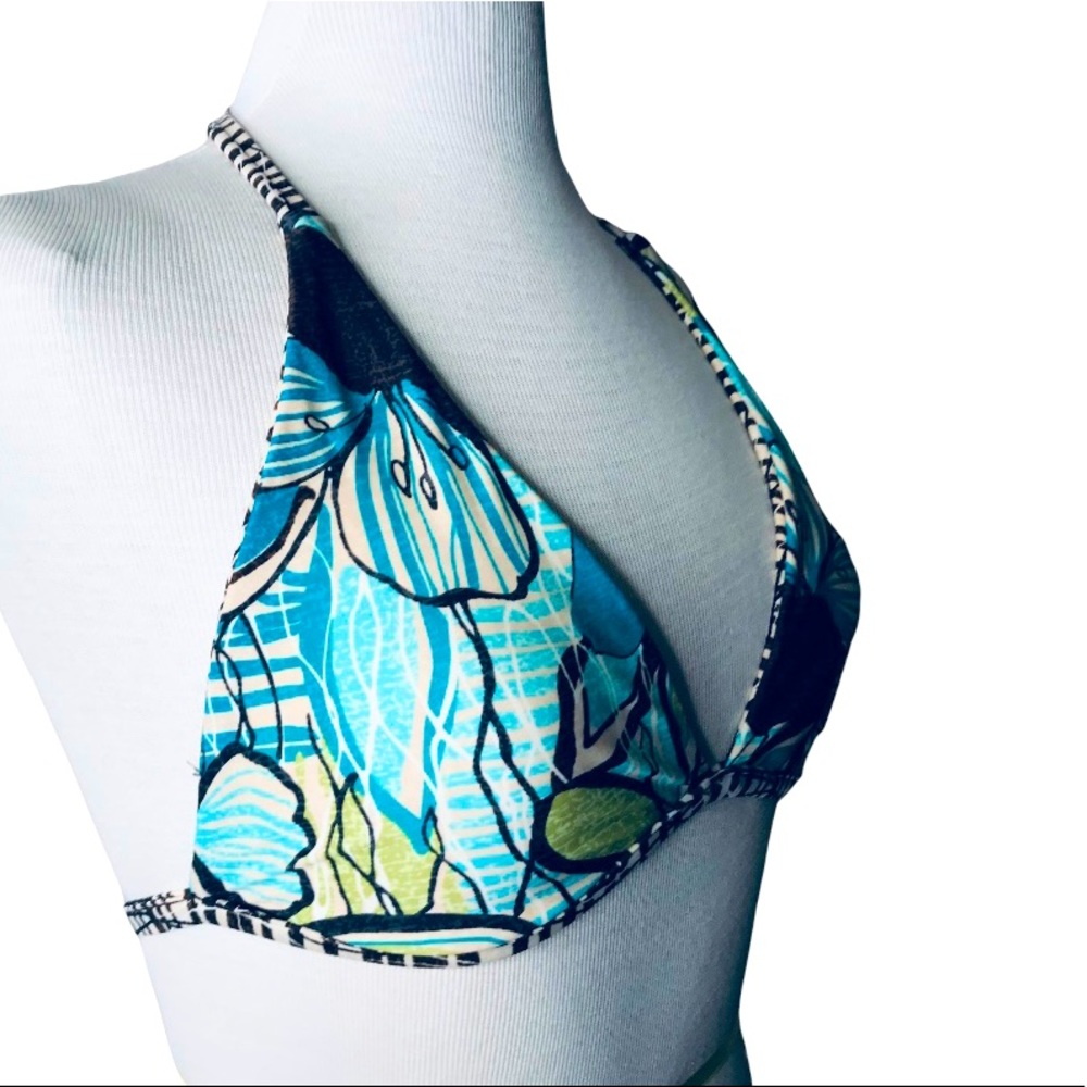 Reversible turquoise Art Deco padded bikini top L - Picture 6 of 13